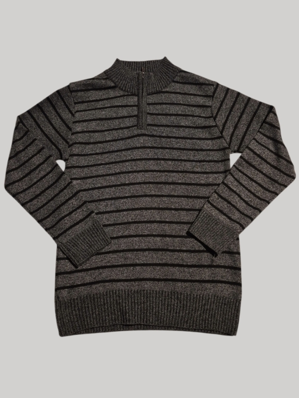 Boys Kids Gray Striped Half-Zip Sweater Size 8